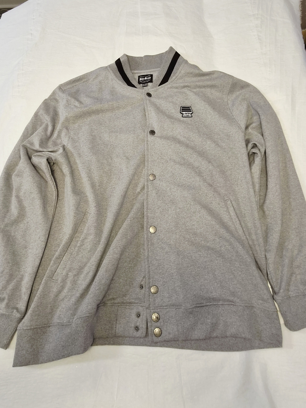 Vintage-Vibe Dogg Supply by Snoop Dogg Gray Heathered Varsity Bomber Jacket NWT